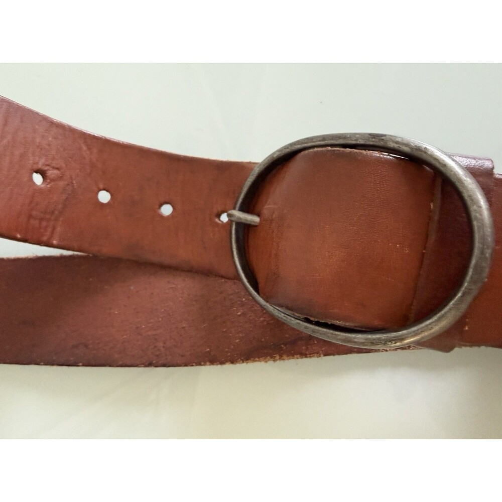 FOX Accessories Genuine Leather Brown Belt Oval Buckle Boho Western Size S